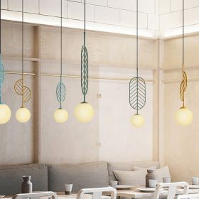 Simple Bar Restaurant Study Cafe Macaron Leaf Chandelier (Option: Long leaves green-Belt bulb)