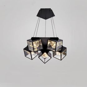 Home Bedroom Model Room Lamp Nordic Star Dining Room Chandelier (Option: Black-5heads-Tricolor light)