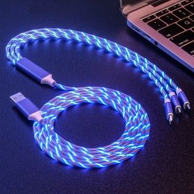 1.2m/3.9ft 3In1 LED Flowing Light Charging USB Cable For IPhone Android Type-C (Color: Green, size: 1.2m (3.94ft))