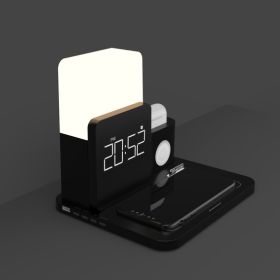 Multifunctional Alarm Clock Wireless Charger Bedroom (Color: Black, Electrical outlet: USB)