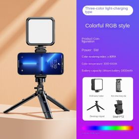 Portable outdoor mini fill light RGB mobile phone live broadcast bracket clip tripod photography soft light LED (Specifications: [RGB model] Light filling+hot shoe clip+desktop tripod+clip)