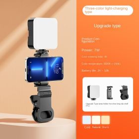 Portable outdoor mini fill light RGB mobile phone live broadcast bracket clip tripod photography soft light LED (Specifications: [Upgrade tricolor style] Light up+hot shoe clip+clip)