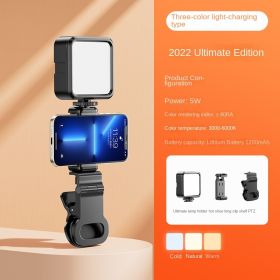 Portable outdoor mini fill light RGB mobile phone live broadcast bracket clip tripod photography soft light LED (Specifications: [Flagship tricolor style] Light up+hot shoe clip+clip)