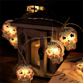 Halloween Battery Remote Control USB LED String Lights (Option: New flower skull-3meters 20lights color)